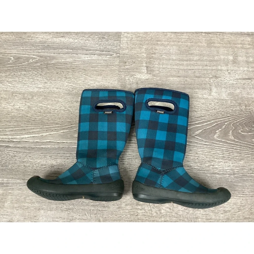 Bogs Summit Buff Blue Black Plaid Boots Youth Size 10 Winter Boots 71678